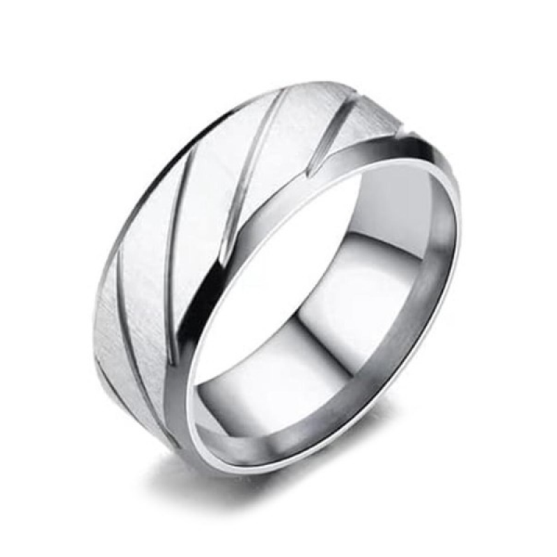 Men Silver Plated Stainless Steel Twill Band Finger Ring