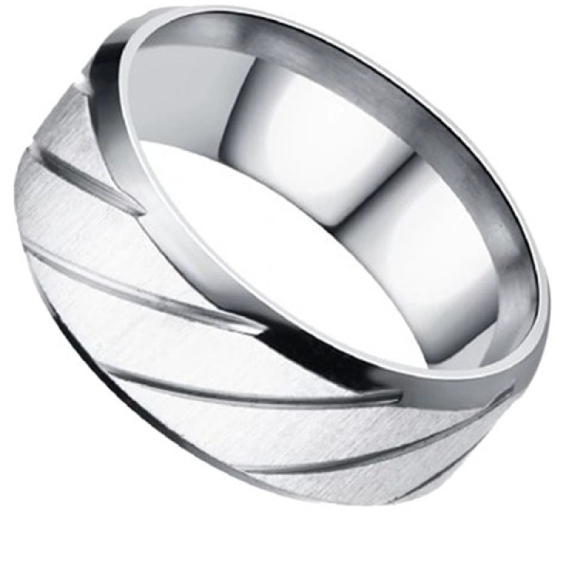 Men Silver Plated Stainless Steel Twill Band Finger Ring